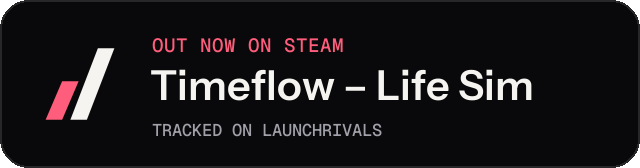 Dark launch badge for Timeflow – Life Sim