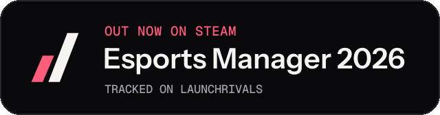 Dark launch badge for Esports Manager 2026