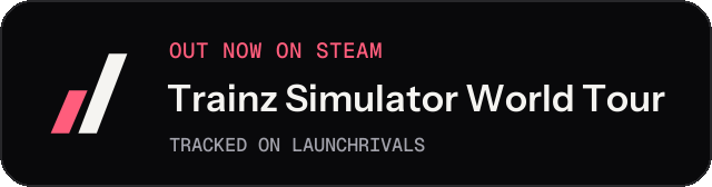 Dark launch badge for Trainz Simulator World Tour