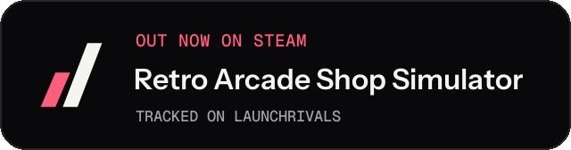 Dark launch badge for Retro Arcade Shop Simulator
