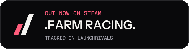 Dark launch badge for .FARM RACING.