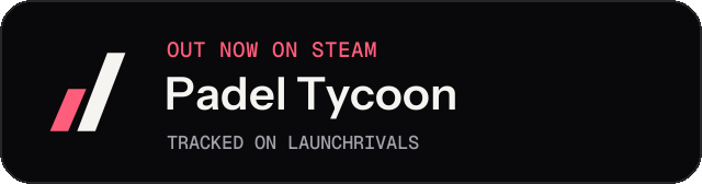 Dark launch badge for Padel Tycoon