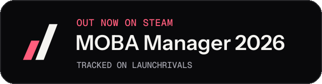 Dark launch badge for MOBA Manager 2026