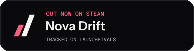 Dark launch badge for Nova Drift