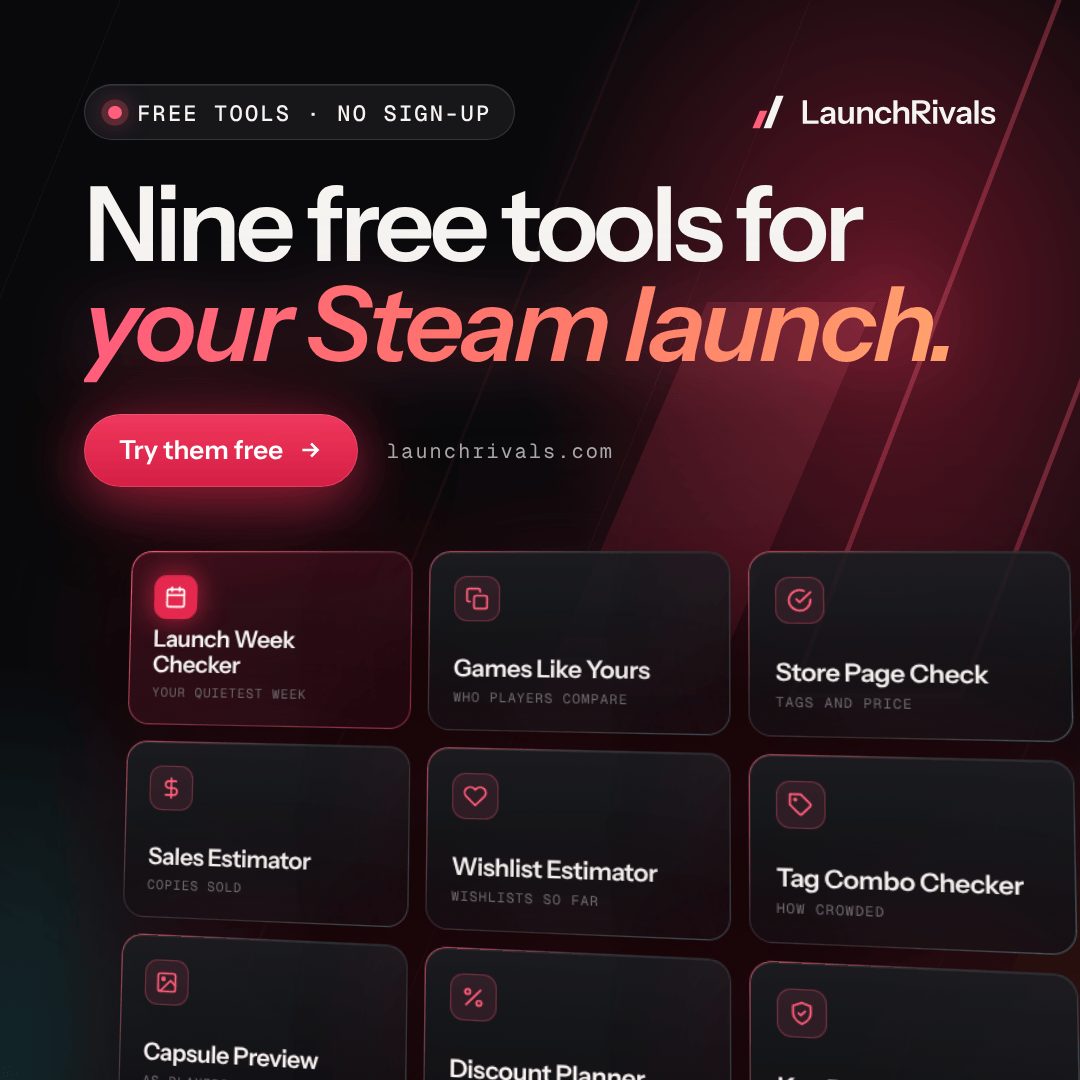 LaunchRivals banner: Nine free tools for your Steam launch.